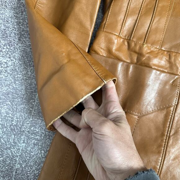 Mens Vintage 70's Robert Lewis Tan Brown Lambskin Leather Button Up Jacket Sz 38 - Picture 3 of 9